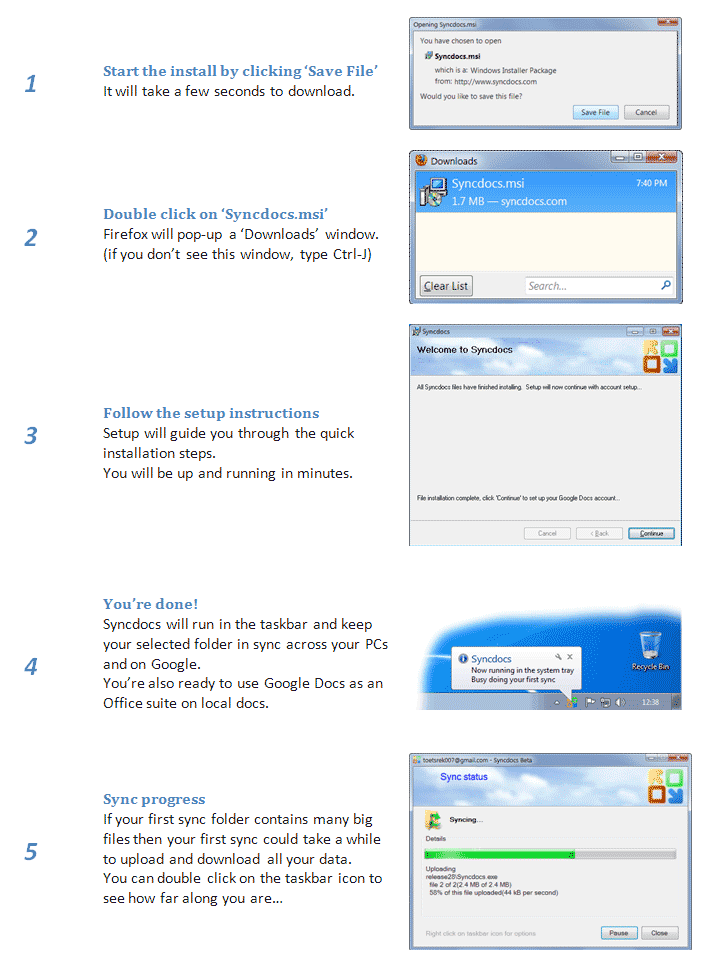 Setup step by step instructions screenshots for non IE users